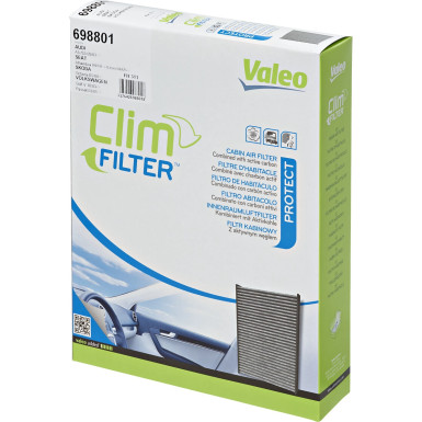 VALEO 698801 Innenraumfilter Aktivkohlefilter 279x216x57mm CLIMFILTER PROTECT