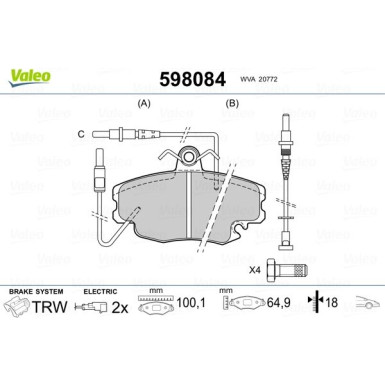 Valeo | Bremsbelagsatz, Scheibenbremse | 598084