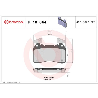 Brembo | Bremsbelagsatz, Scheibenbremse | P 10 064