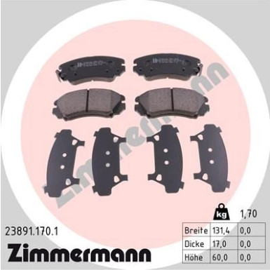 Zimmermann | Bremsbelagsatz, Scheibenbremse | 23891.170.1