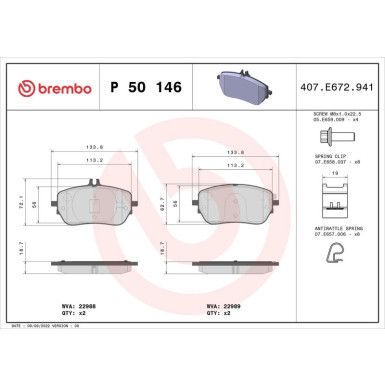 Brembo | Bremsbelagsatz, Scheibenbremse | P 50 146