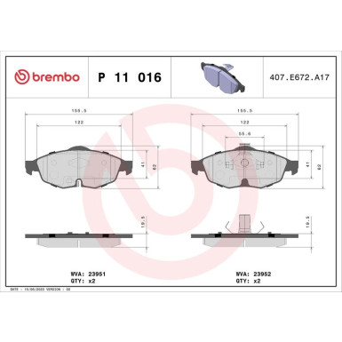 Brembo | Bremsbelagsatz, Scheibenbremse | P 11 016