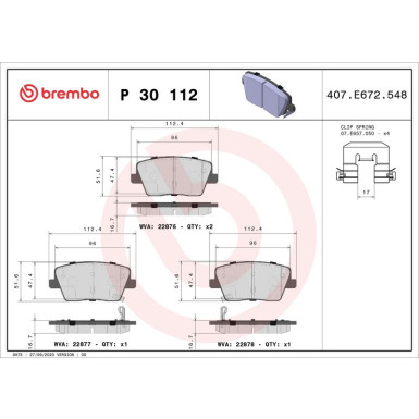 Brembo | Bremsbelagsatz, Scheibenbremse | P 30 112