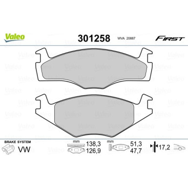 Valeo | Bremsbelagsatz, Scheibenbremse | 301258