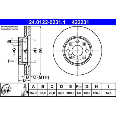 ATE 24.0122-0231.1 Bremsscheibe 257x22mm, 4x100, Belüftet, beschichtet