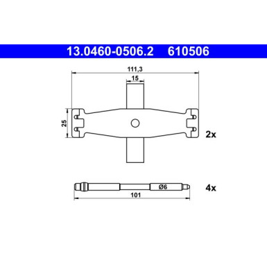 ATE | Zubehörsatz, Scheibenbremsbelag | 13.0460-0506.2