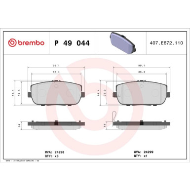 Brembo | Bremsbelagsatz, Scheibenbremse | P 49 044