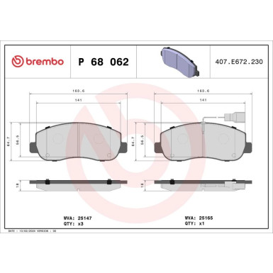 Brembo | Bremsbelagsatz, Scheibenbremse | P 68 062