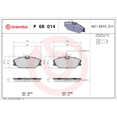 Brembo | Bremsbelagsatz, Scheibenbremse | P 68 014