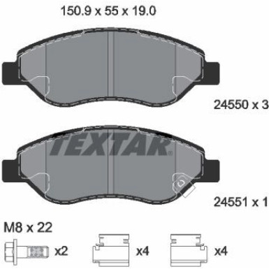 Textar | Bremsbelagsatz, Scheibenbremse | 2455001