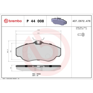 Brembo | Bremsbelagsatz, Scheibenbremse | P 44 008