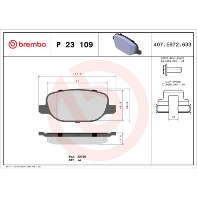 Brembo | Bremsbelagsatz, Scheibenbremse | P 23 109