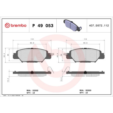 Brembo | Bremsbelagsatz, Scheibenbremse | P 49 053