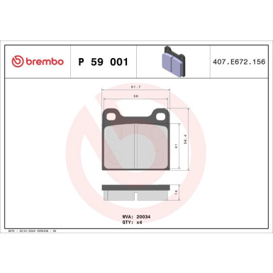 Brembo | Bremsbelagsatz, Scheibenbremse | P 59 001