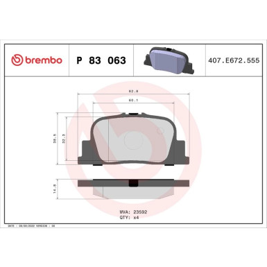 Brembo | Bremsbelagsatz, Scheibenbremse | P 83 063