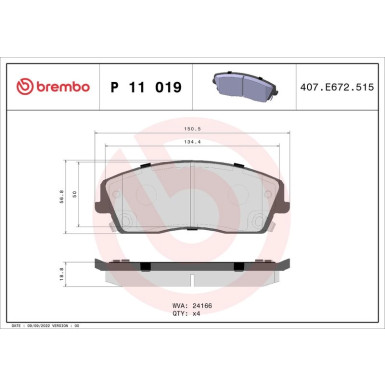 Brembo | Bremsbelagsatz, Scheibenbremse | P 11 019