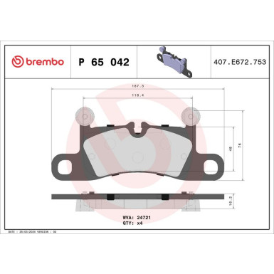 Brembo | Bremsbelagsatz, Scheibenbremse | P 65 042