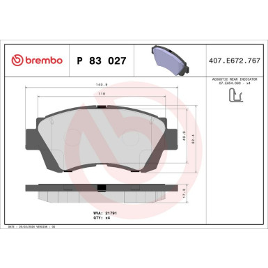 Brembo | Bremsbelagsatz, Scheibenbremse | P 83 027