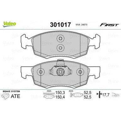 Valeo | Bremsbelagsatz, Scheibenbremse | 301017