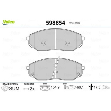 Valeo | Bremsbelagsatz, Scheibenbremse | 598654