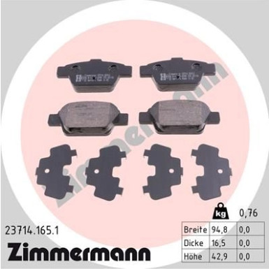 Zimmermann | Bremsbelagsatz, Scheibenbremse | 23714.165.1