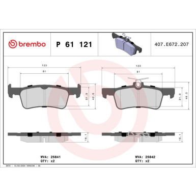 Brembo | Bremsbelagsatz, Scheibenbremse | P 61 121