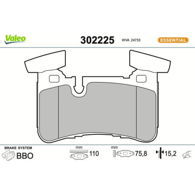 Valeo Bremsbelagsatz, Scheibenbremse ESSENTIAL 302225 Valeo Bremsbelagsatz, Scheibenbremse ESSENTIAL 302225