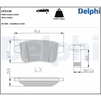 Delphi | Bremsbelagsatz, Scheibenbremse | LP2126