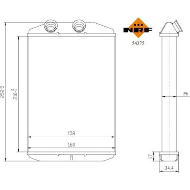 NRF | Wärmetauscher, Innenraumheizung | ohne Rohr | 54375