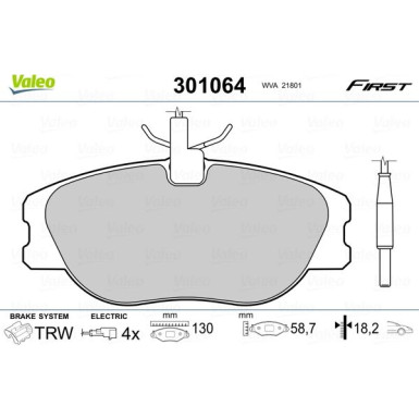 Valeo | Bremsbelagsatz, Scheibenbremse | 301064