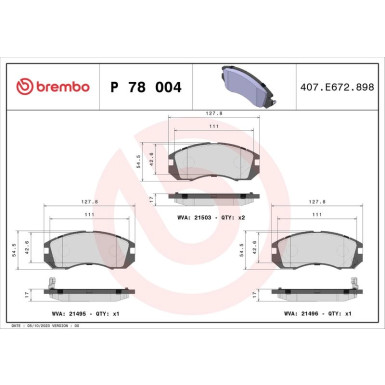 Brembo | Bremsbelagsatz, Scheibenbremse | P 78 004