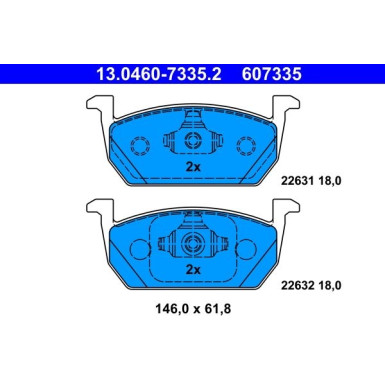 ATE 13.0460-7335.2 Bremsbeläge nicht für Verschleißwarnanzeiger vorbereitet, exkl. Verschleißwarnkontakt