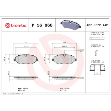 Brembo | Bremsbelagsatz, Scheibenbremse | P 56 066