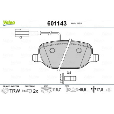 Valeo | Bremsbelagsatz, Scheibenbremse | 601143