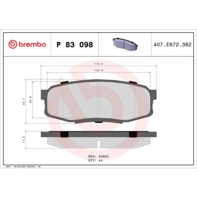 Brembo | Bremsbelagsatz, Scheibenbremse | P 83 098