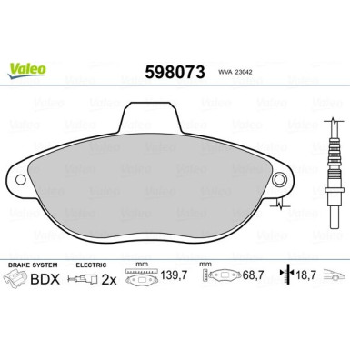 Valeo | Bremsbelagsatz, Scheibenbremse | 598073