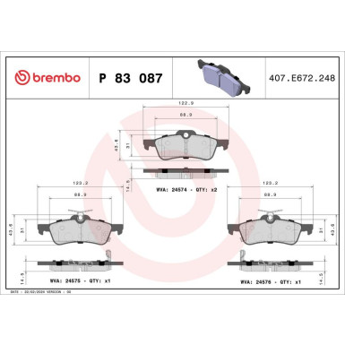 Brembo | Bremsbelagsatz, Scheibenbremse | P 83 087