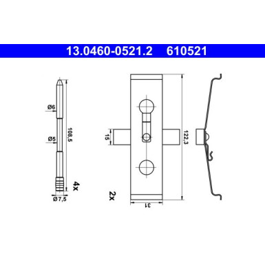 ATE | Zubehörsatz, Scheibenbremsbelag | 13.0460-0521.2