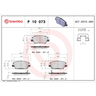 Brembo | Bremsbelagsatz, Scheibenbremse | P 10 073