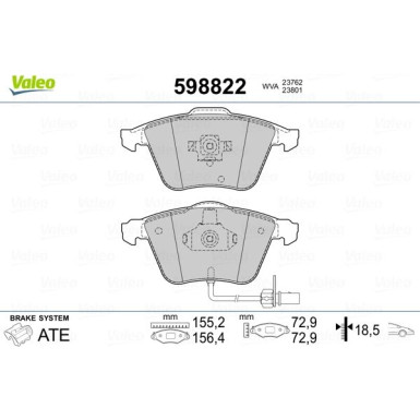 Valeo | Bremsbelagsatz, Scheibenbremse | 598822