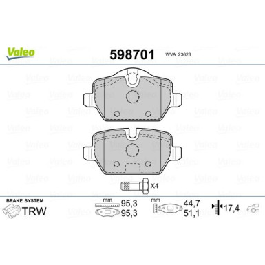 Valeo | Bremsbelagsatz, Scheibenbremse | 598701