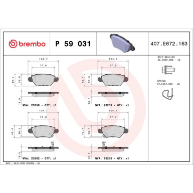 Brembo | Bremsbelagsatz, Scheibenbremse | P 59 031