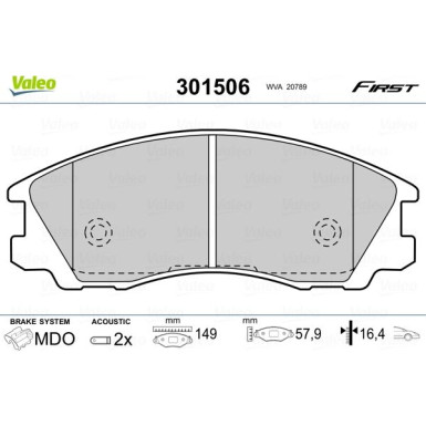 Valeo | Bremsbelagsatz, Scheibenbremse | 301506