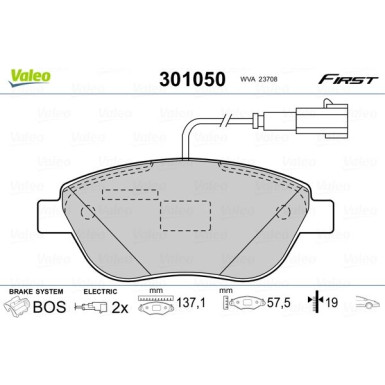 Valeo | Bremsbelagsatz, Scheibenbremse | 301050