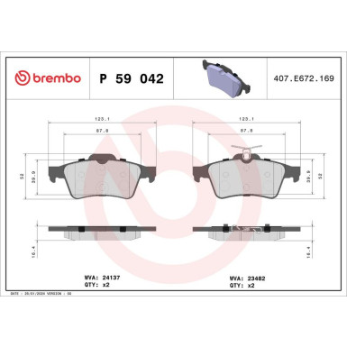 Brembo | Bremsbelagsatz, Scheibenbremse | P 59 042