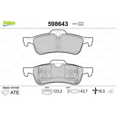 Valeo | Bremsbelagsatz, Scheibenbremse | 598643