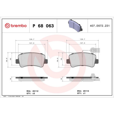 Brembo | Bremsbelagsatz, Scheibenbremse | P 68 063