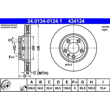 ATE 24.0134-0124.1 Bremsscheibe 350mm, 5x130,0, Belüftet