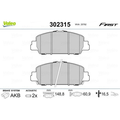 Valeo | Bremsbelagsatz, Scheibenbremse | 302315