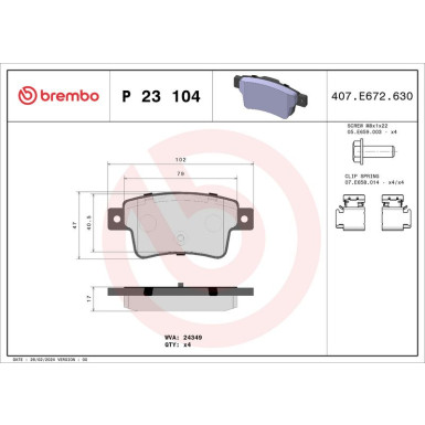 Brembo | Bremsbelagsatz, Scheibenbremse | P 23 104